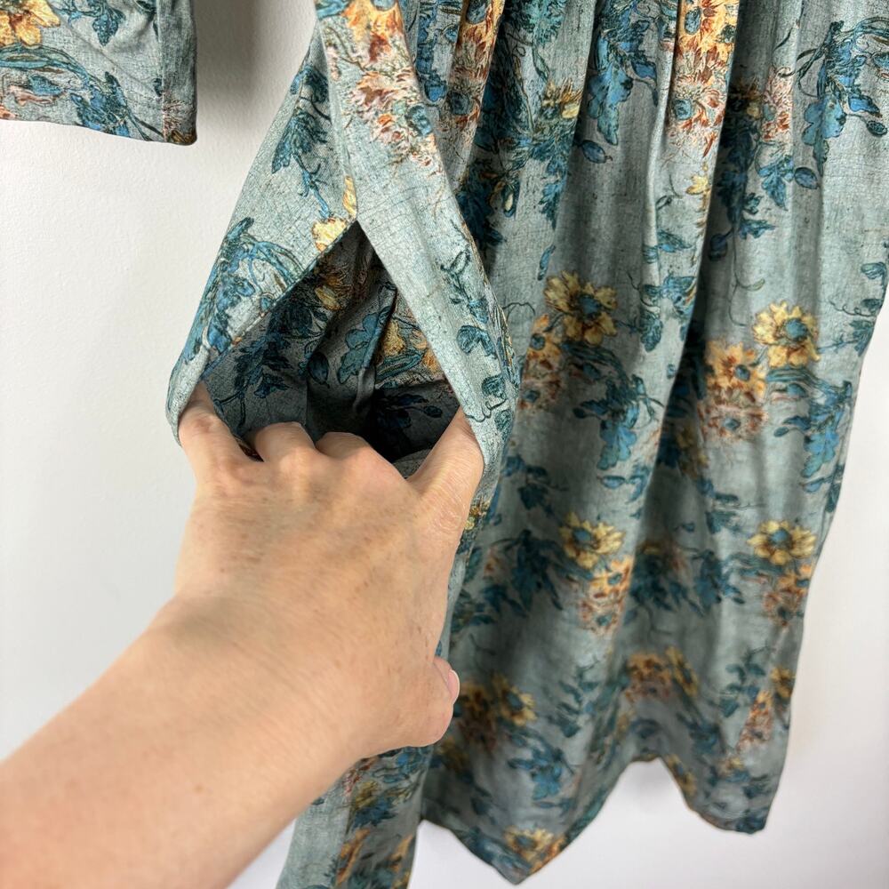 Peruvian Connection Windflower Dress XS Slate Floral Blue Yellow - Picture 7 of 9